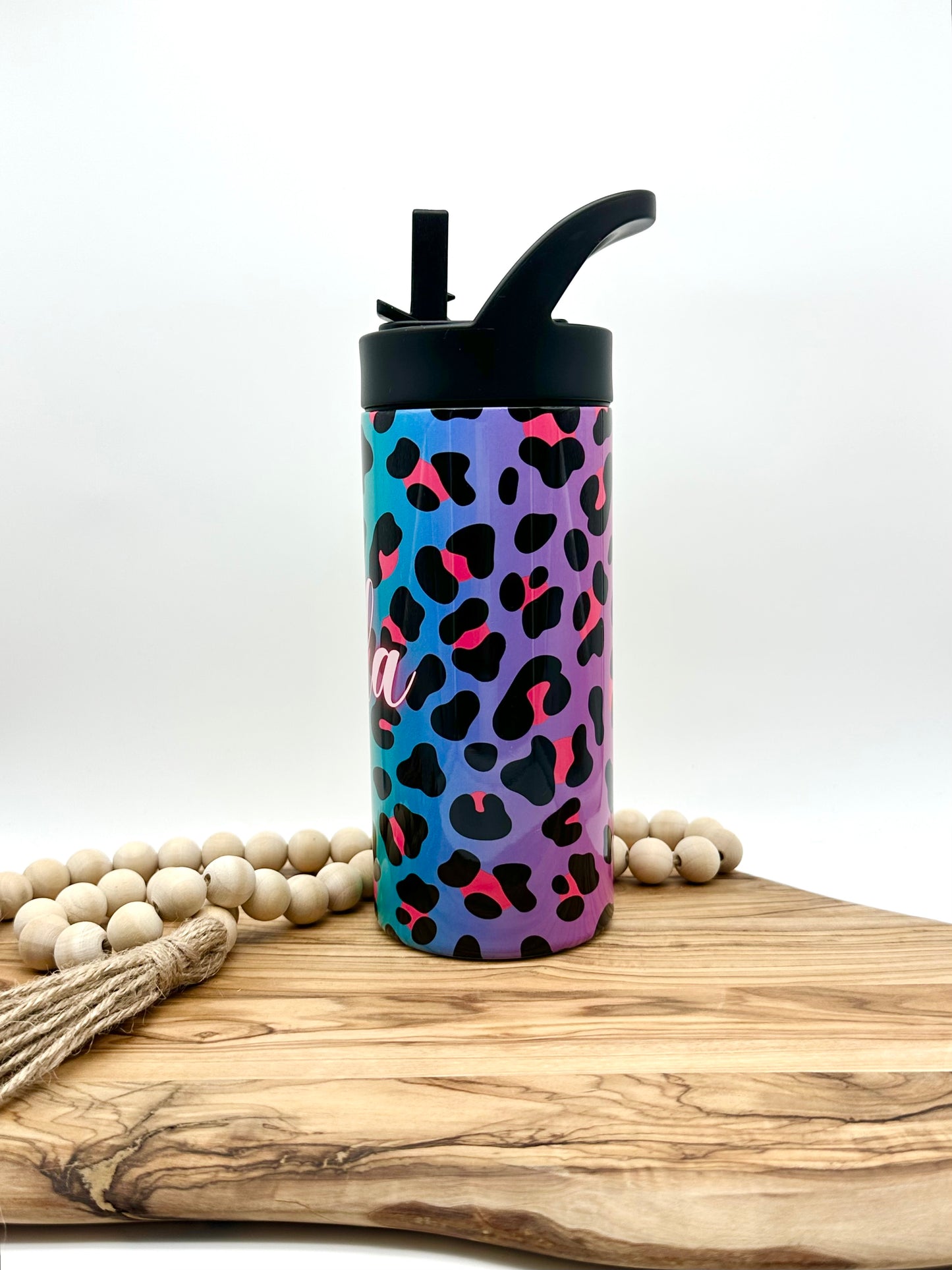 Kids Personalized Leopard Print Water Bottle