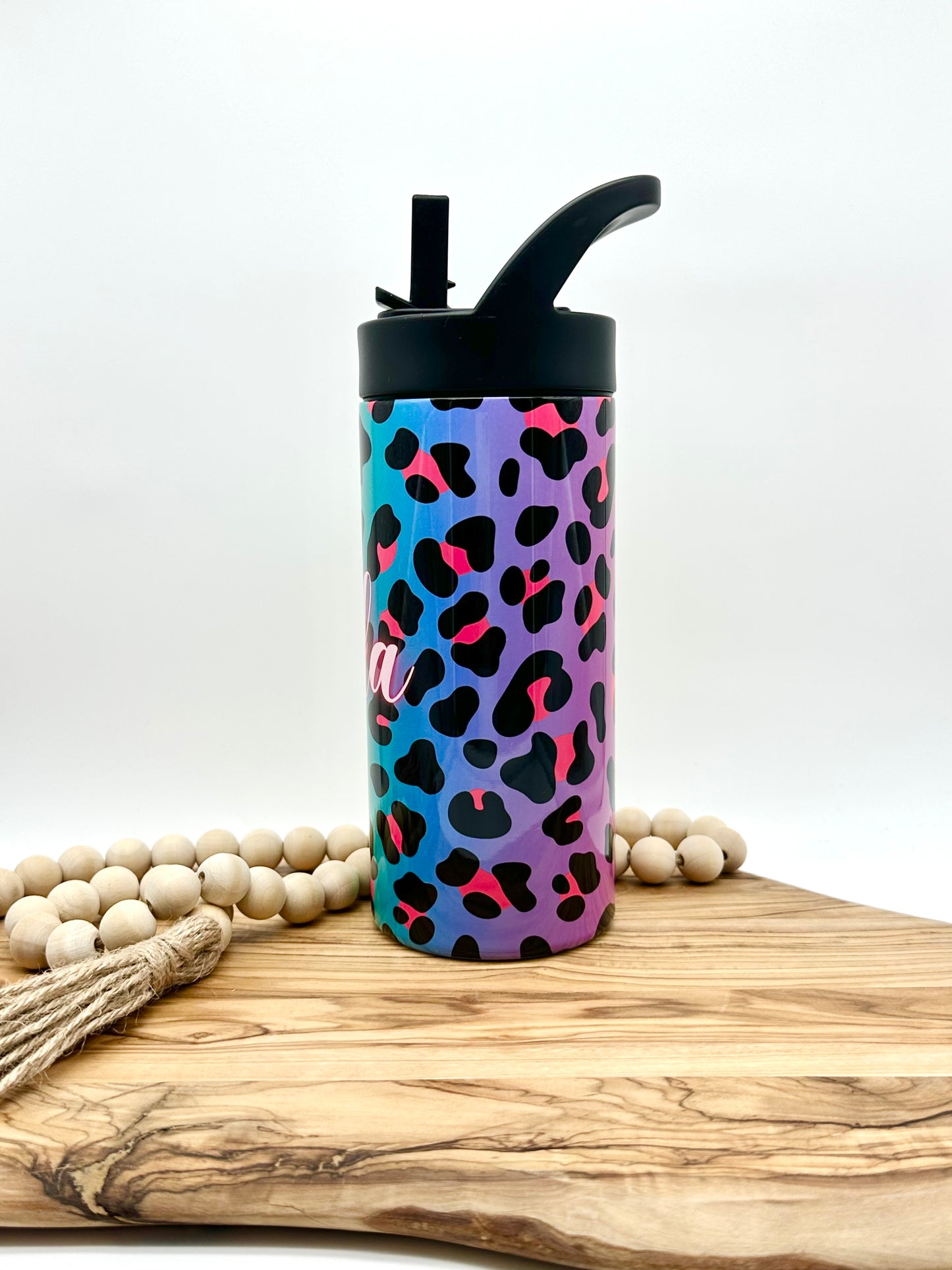 Kids Personalized Leopard Print Water Bottle
