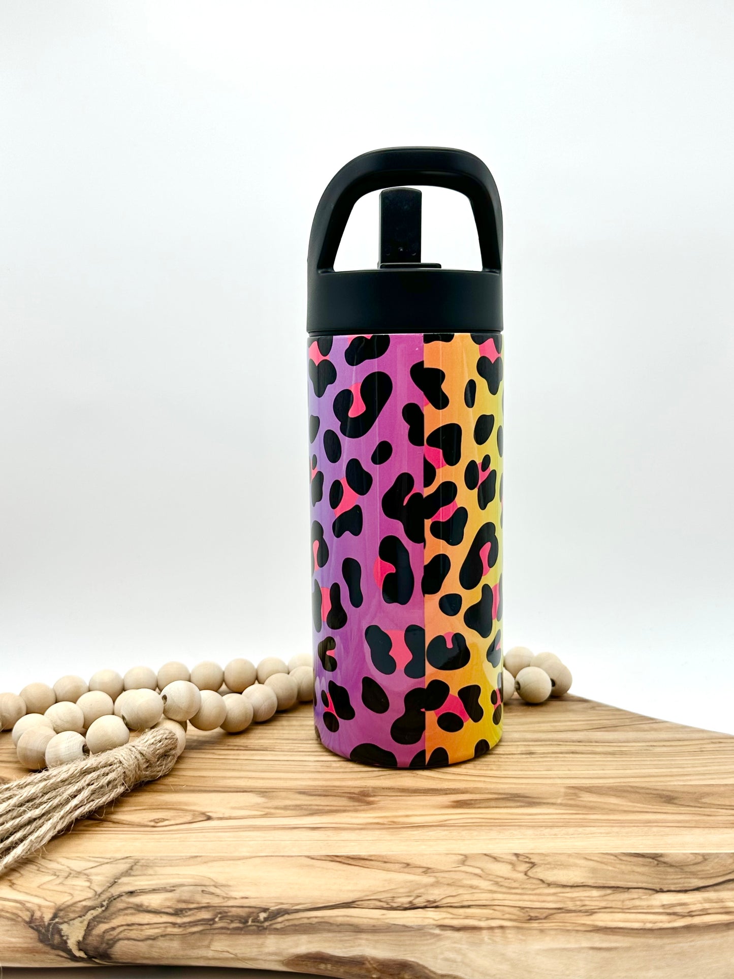Kids Personalized Leopard Print Water Bottle
