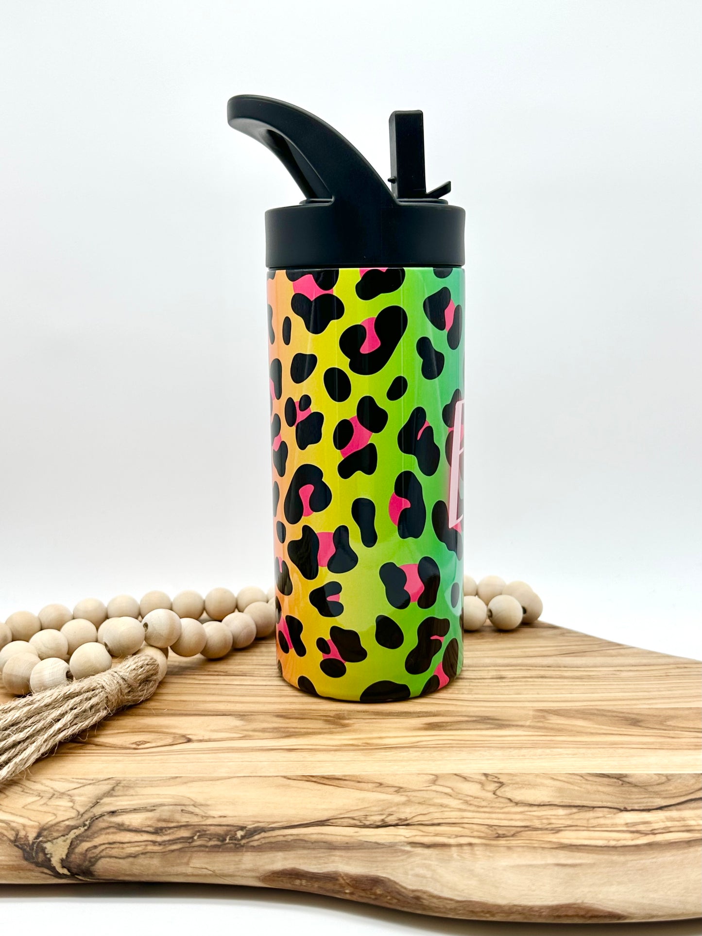 Kids Personalized Leopard Print Water Bottle