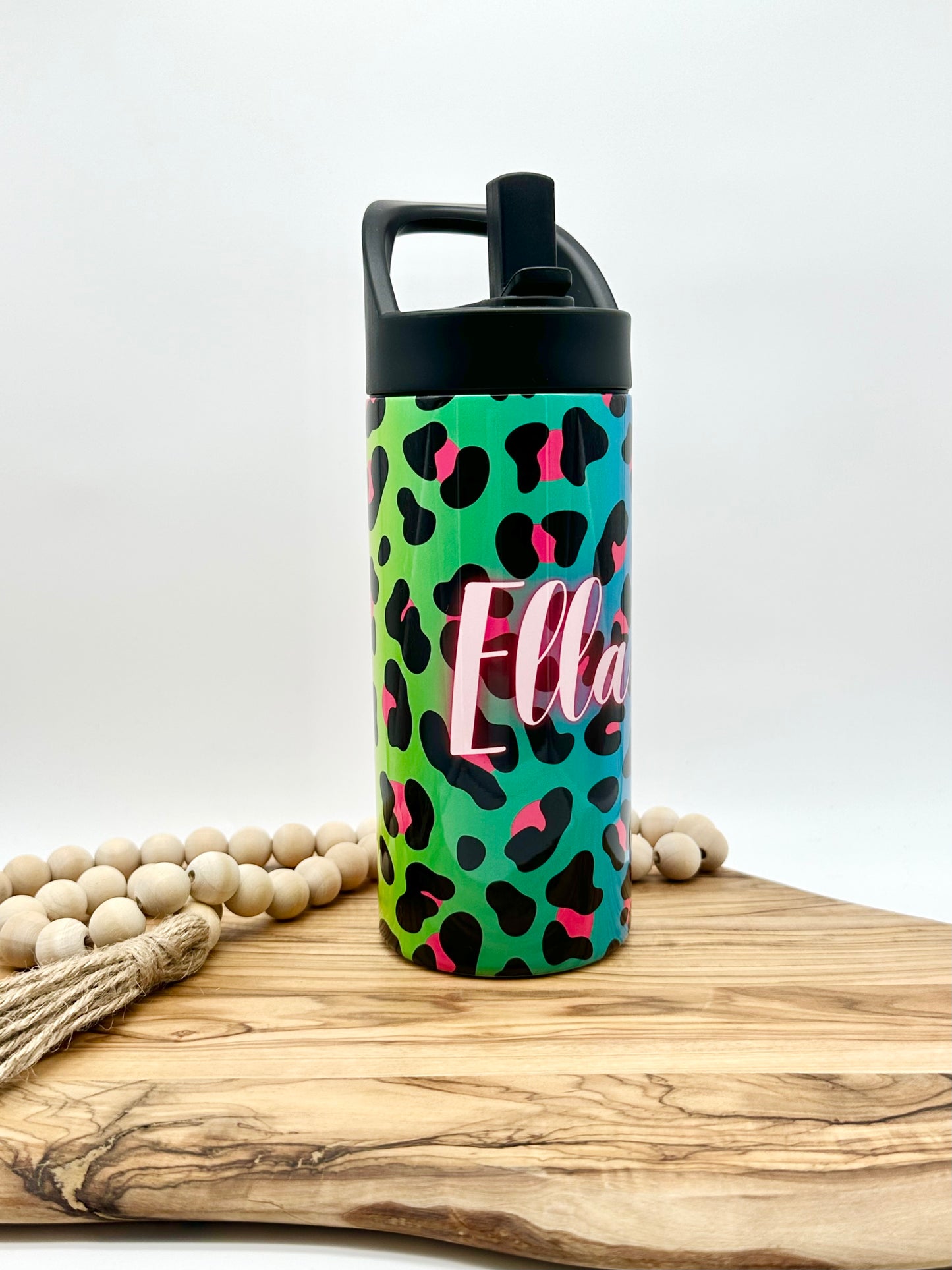 Kids Personalized Leopard Print Water Bottle
