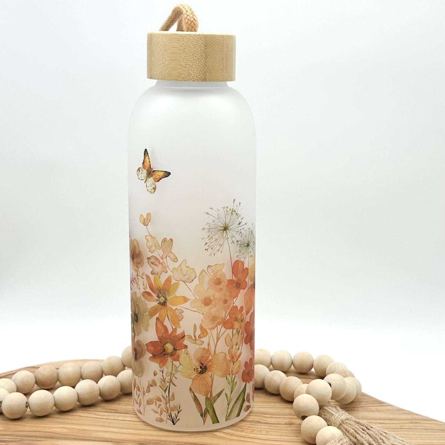 Fall Floral Glass Water Bottle