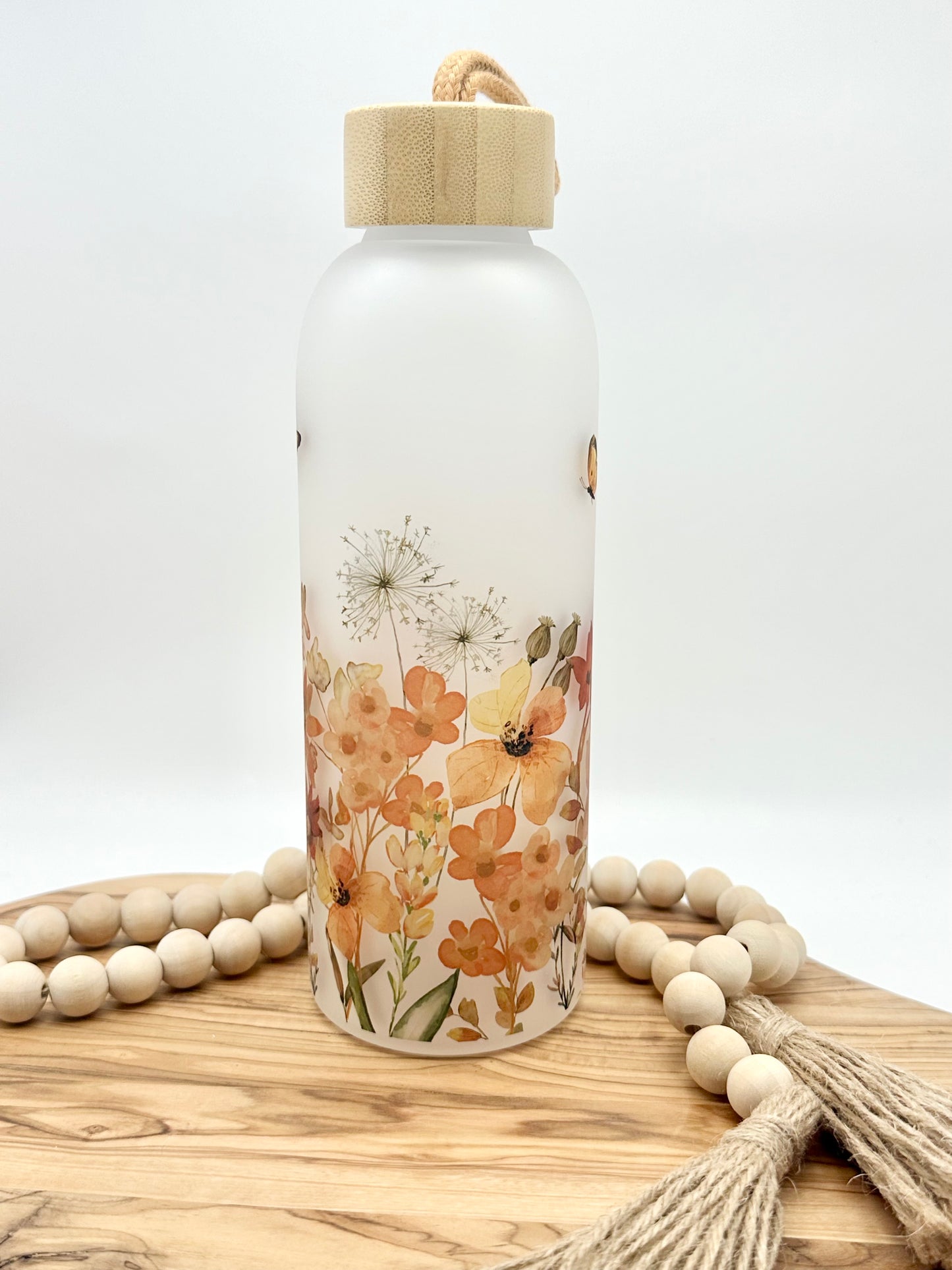 Fall Floral Glass Water Bottle