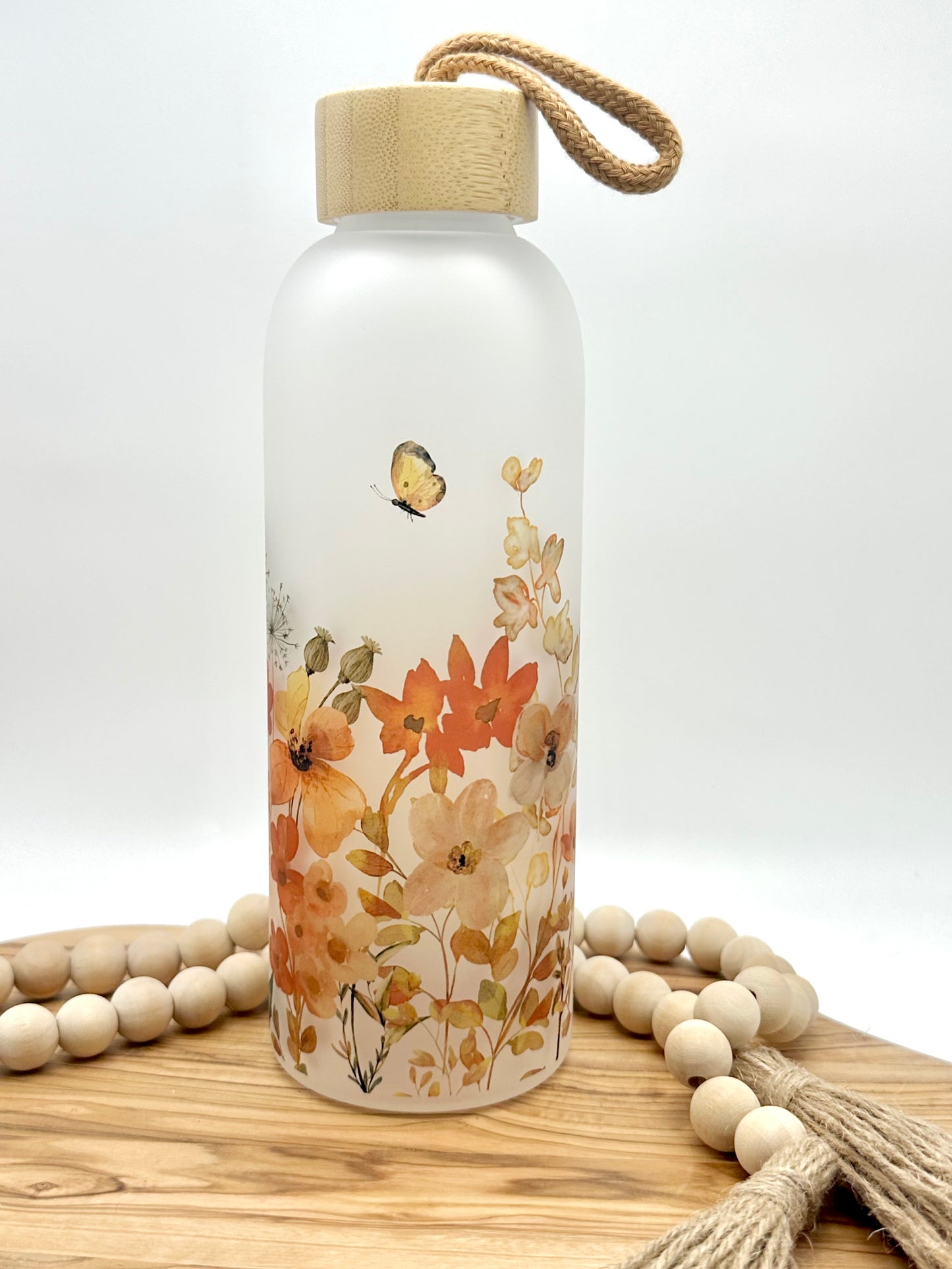 Fall Floral Glass Water Bottle