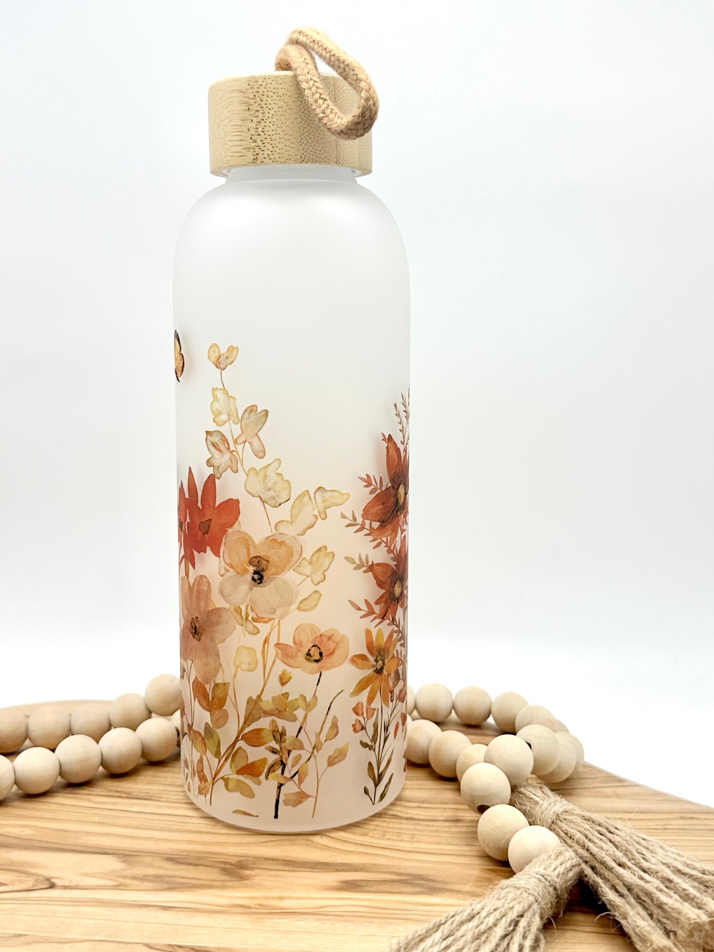 Fall Floral Glass Water Bottle