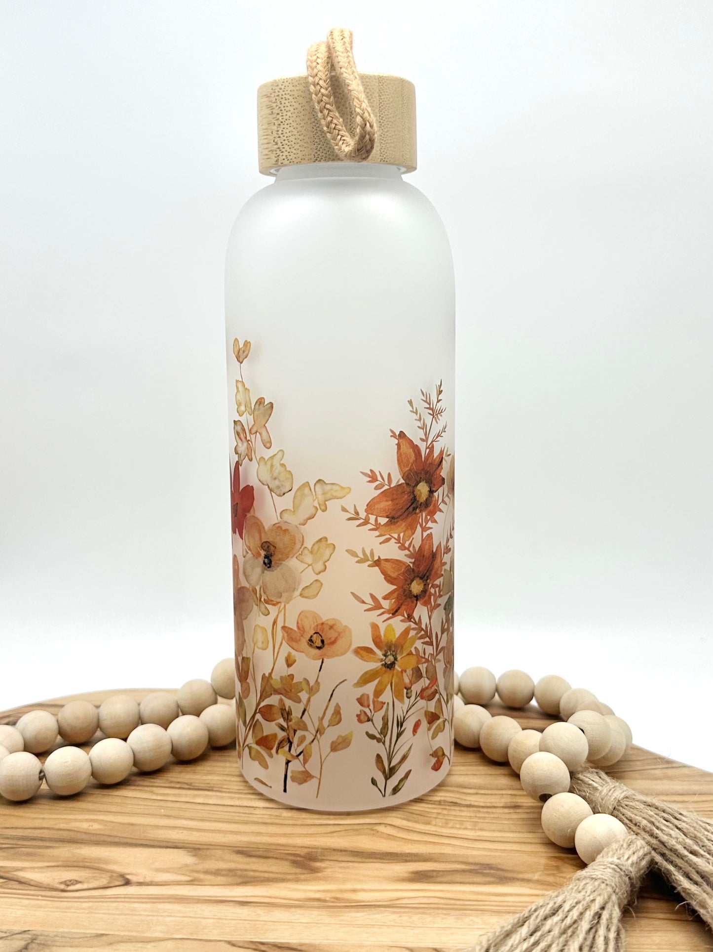Fall Floral Glass Water Bottle