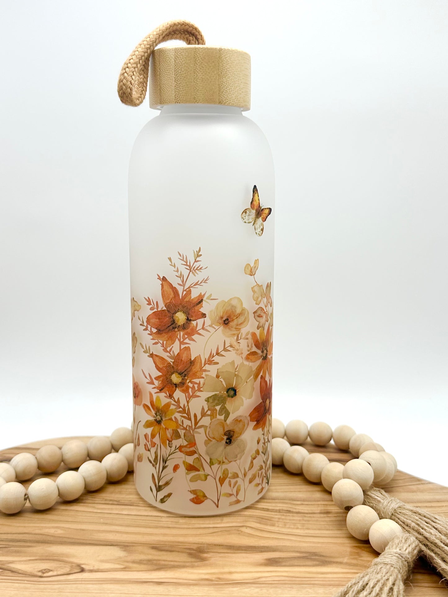 Fall Floral Glass Water Bottle