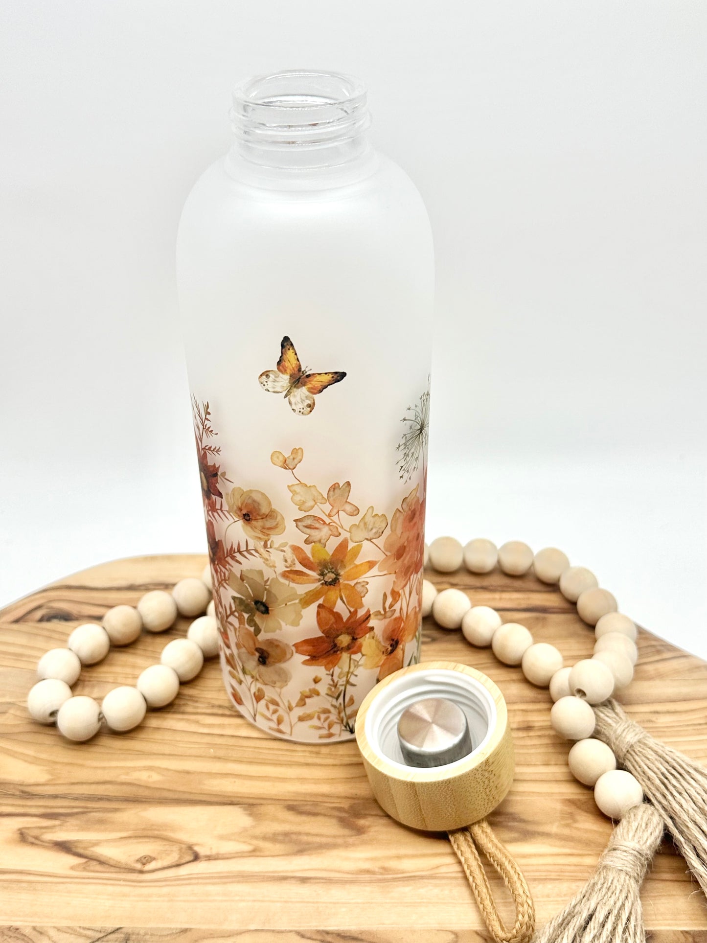 Fall Floral Glass Water Bottle