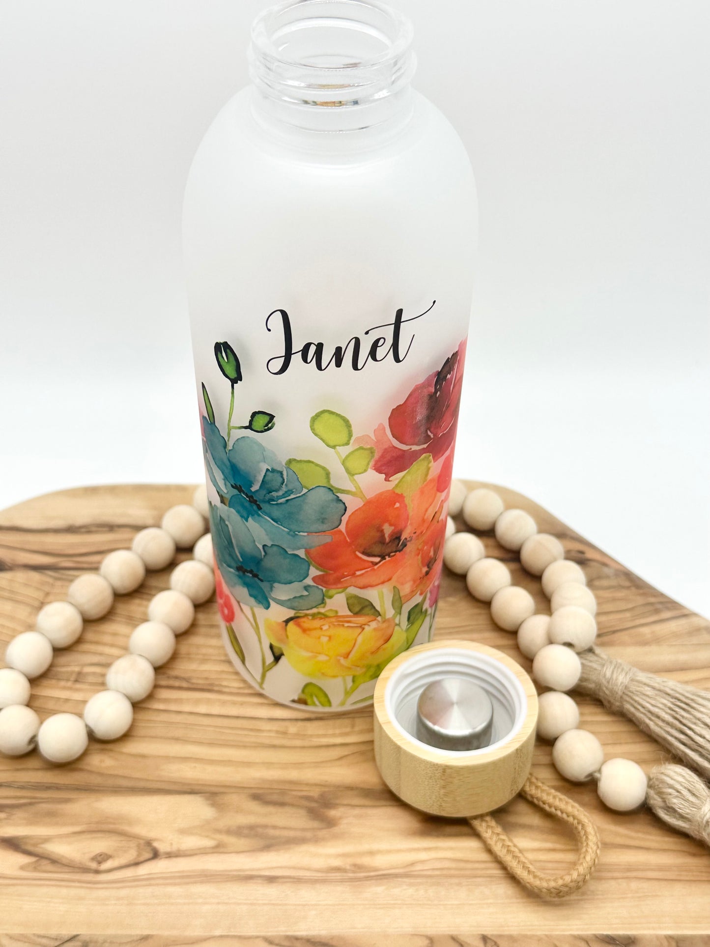 Spring Floral Glass Water Bottle