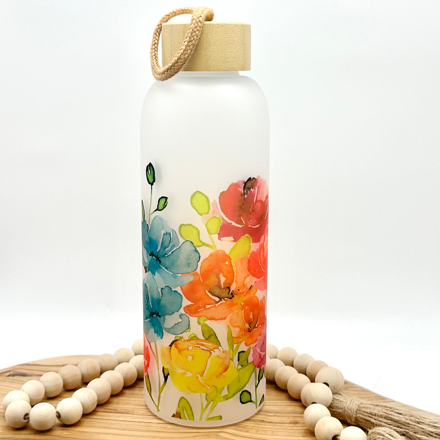 Spring Floral Glass Water Bottle