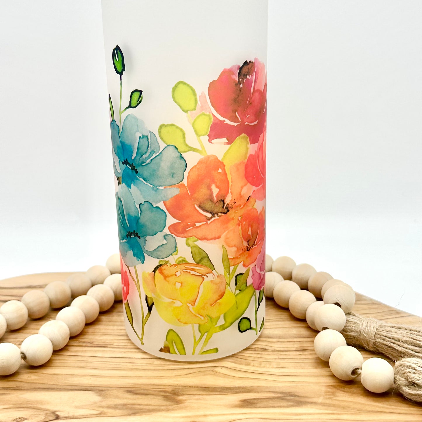 Spring Floral Glass Water Bottle