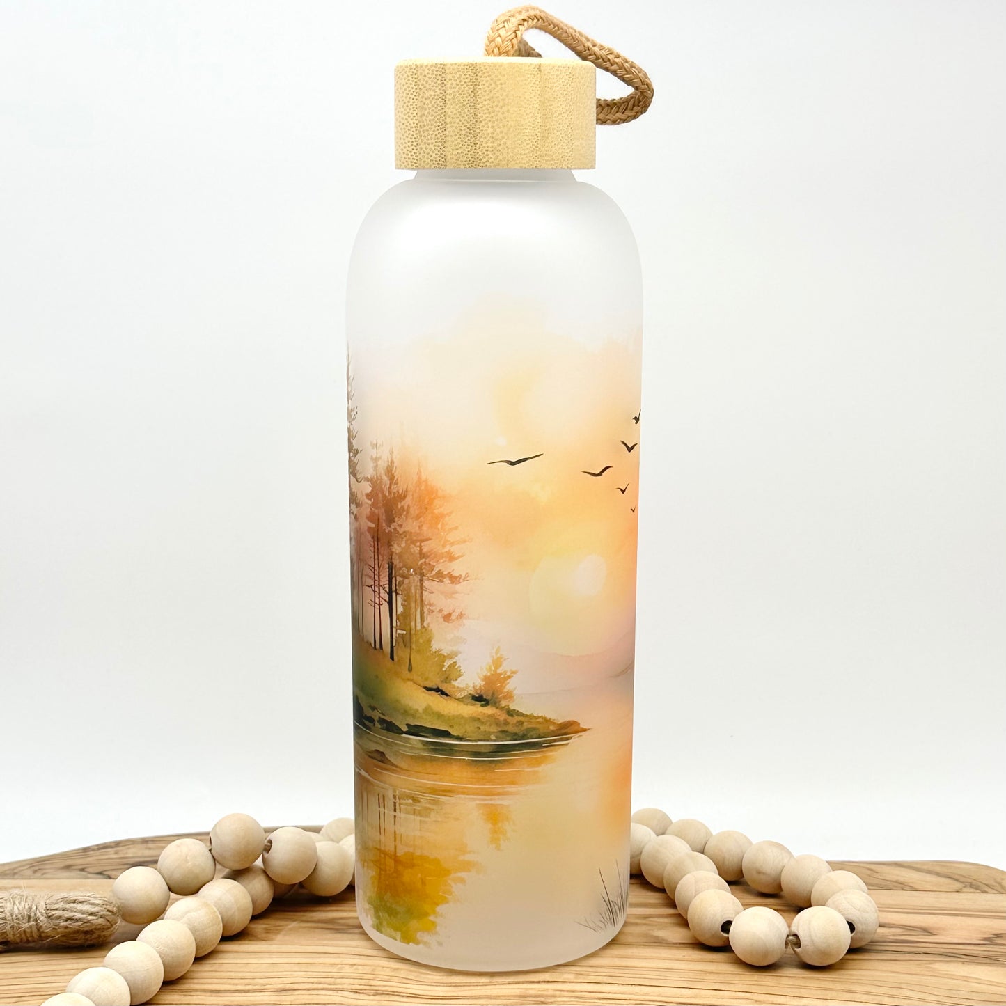 Lake Themed Glass Water Bottle