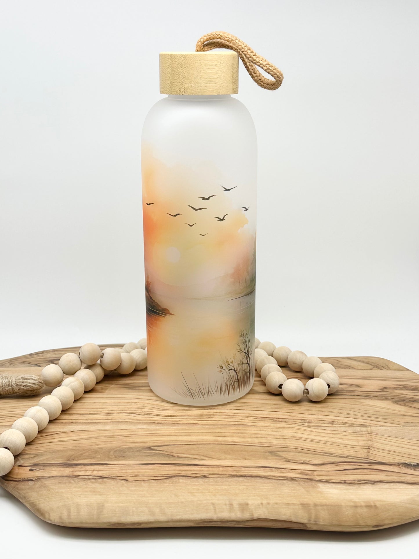 Lake Themed Glass Water Bottle