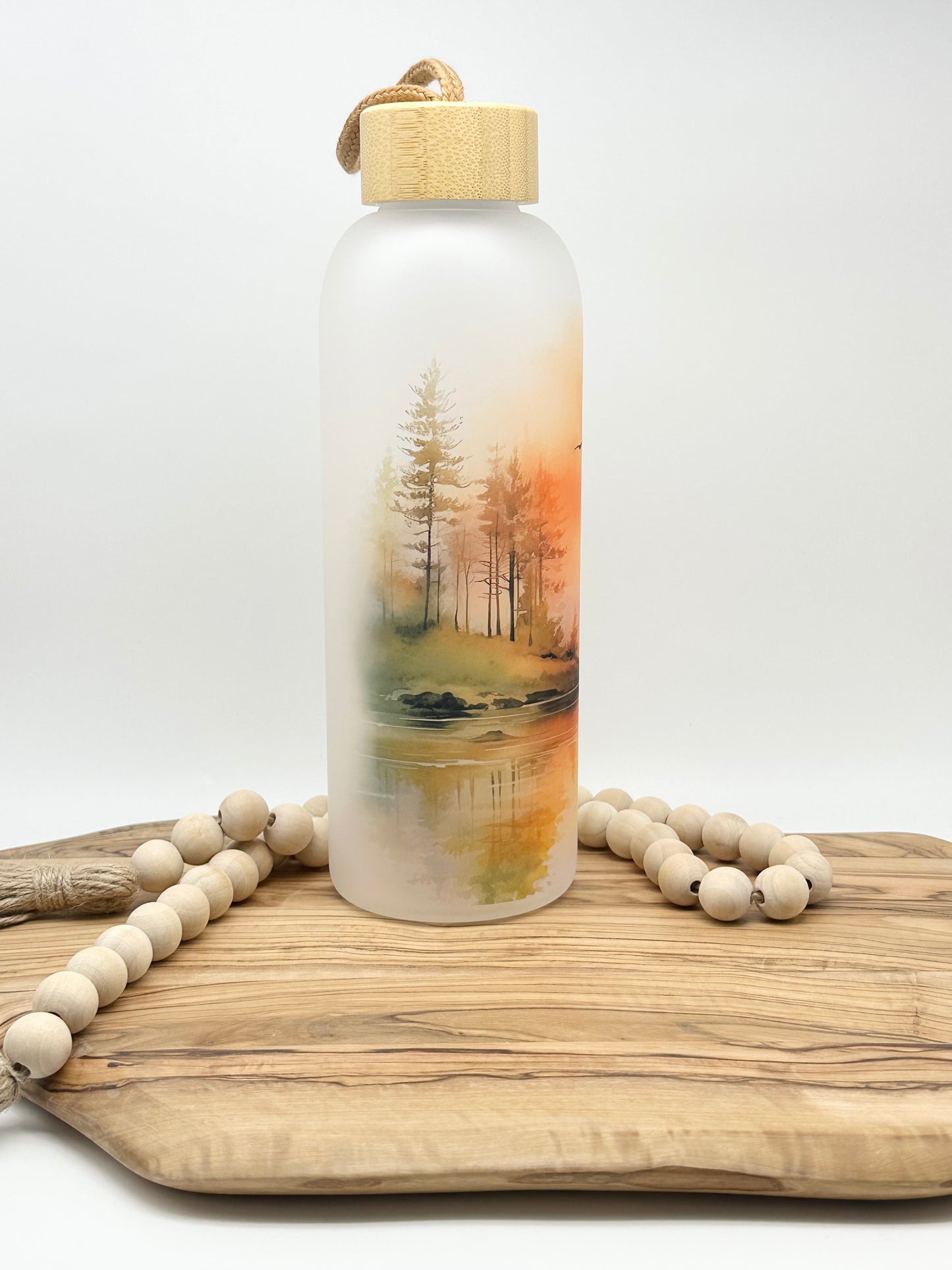 Lake Themed Glass Water Bottle