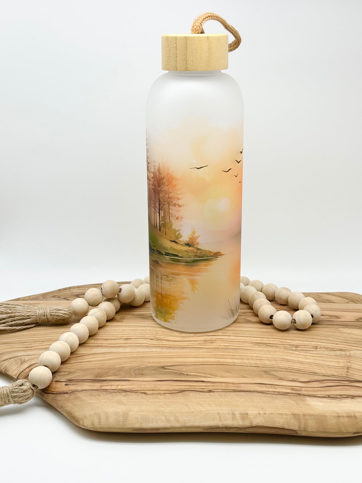 Lake Themed Glass Water Bottle