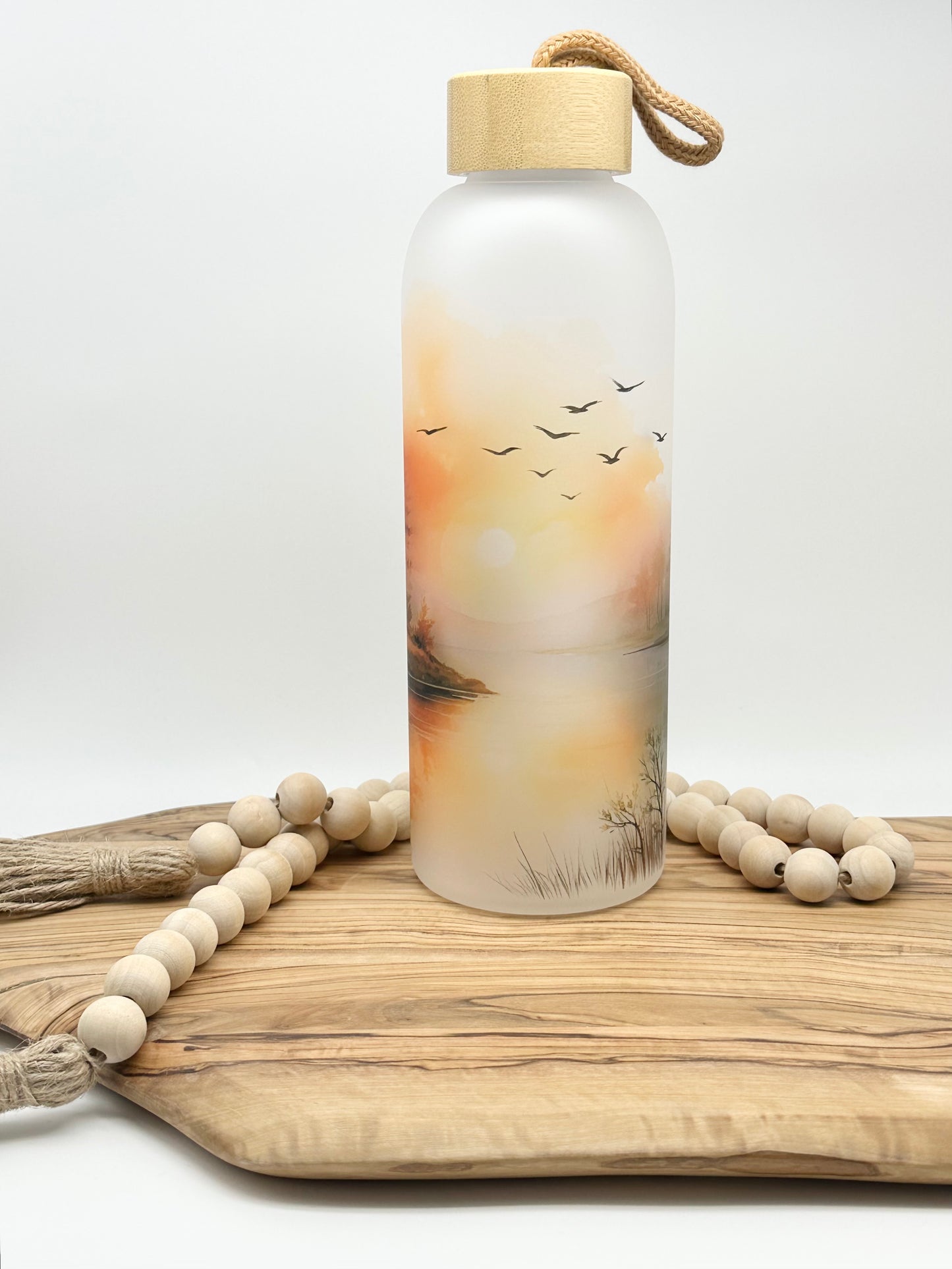 Lake Themed Glass Water Bottle