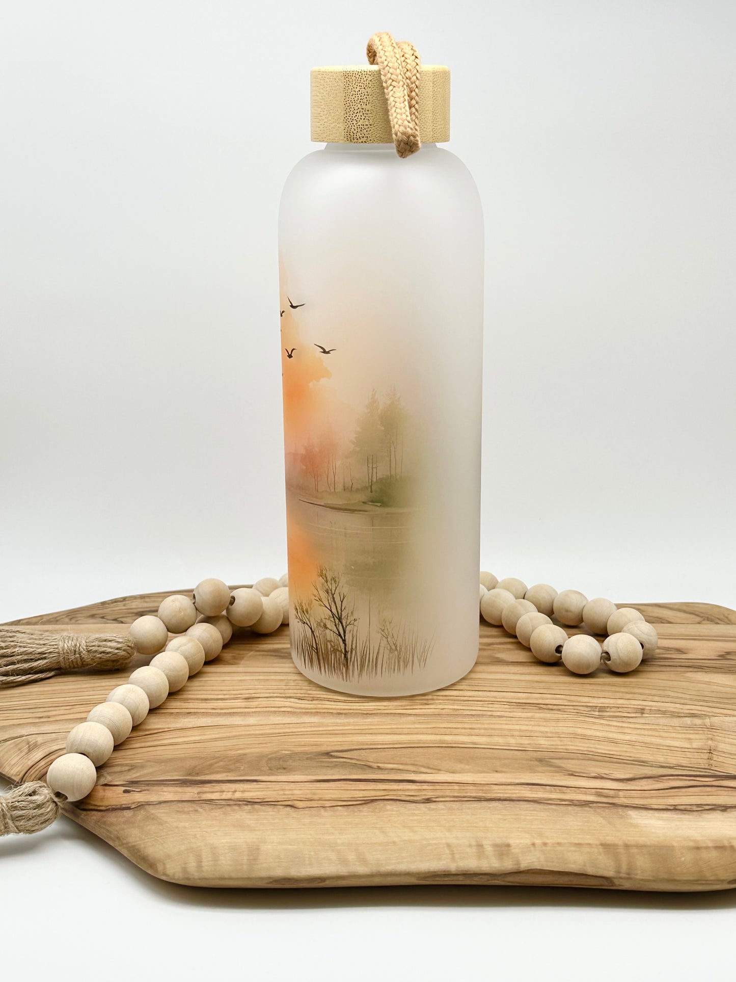 Lake Themed Glass Water Bottle