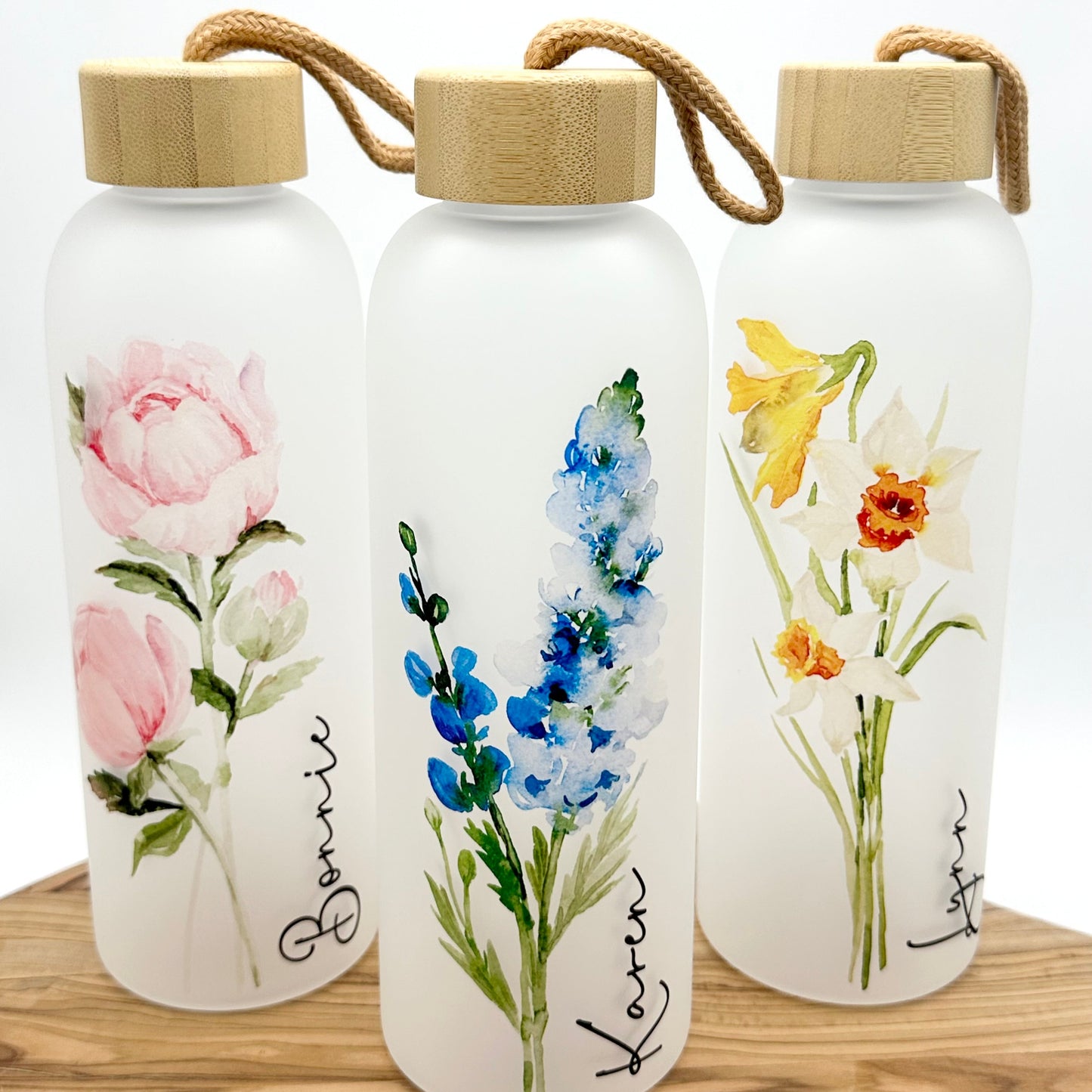 Birth Flower Personalized Glass Water Bottle