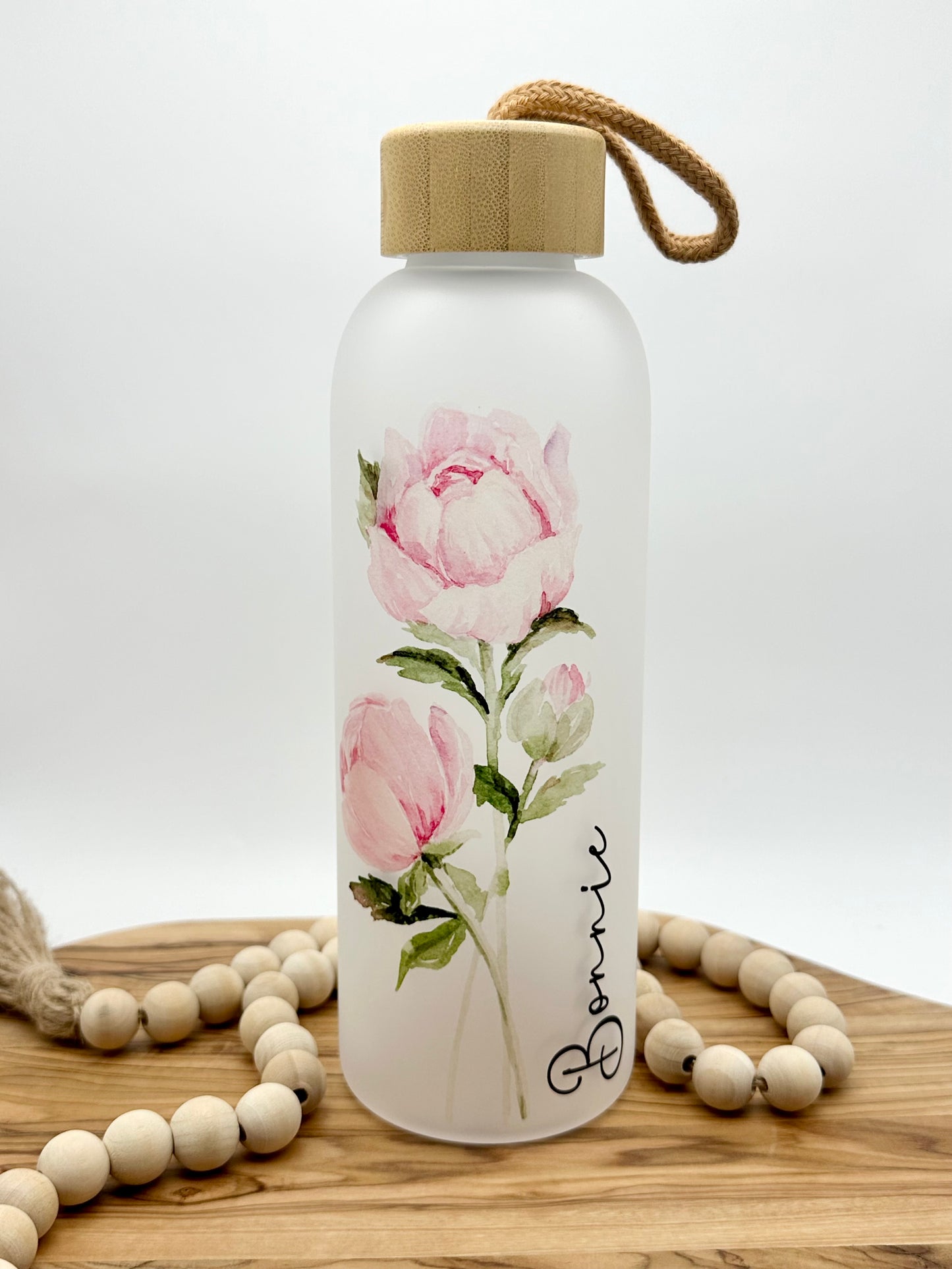Birth Flower Personalized Glass Water Bottle