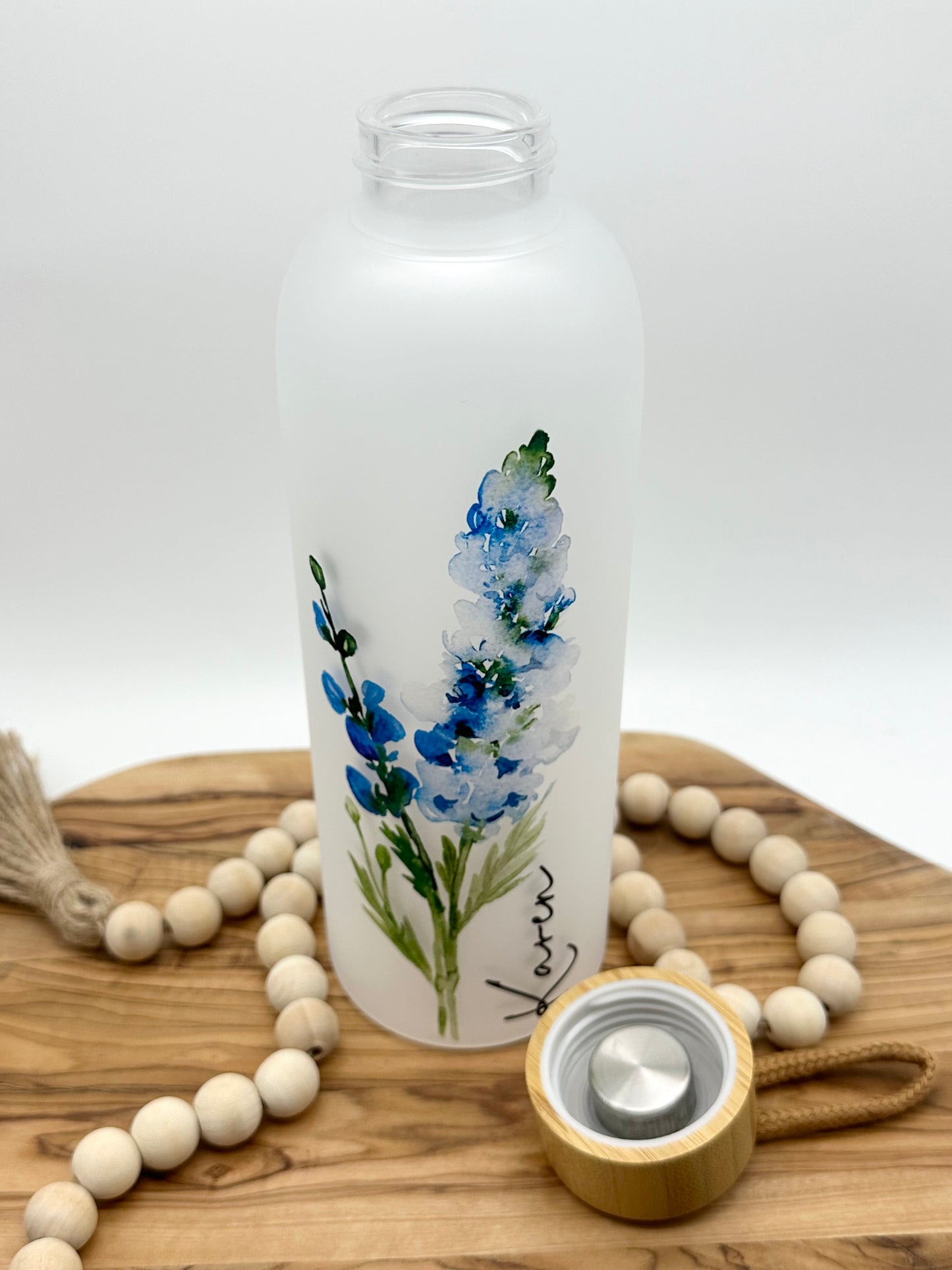 Birth Flower Personalized Glass Water Bottle