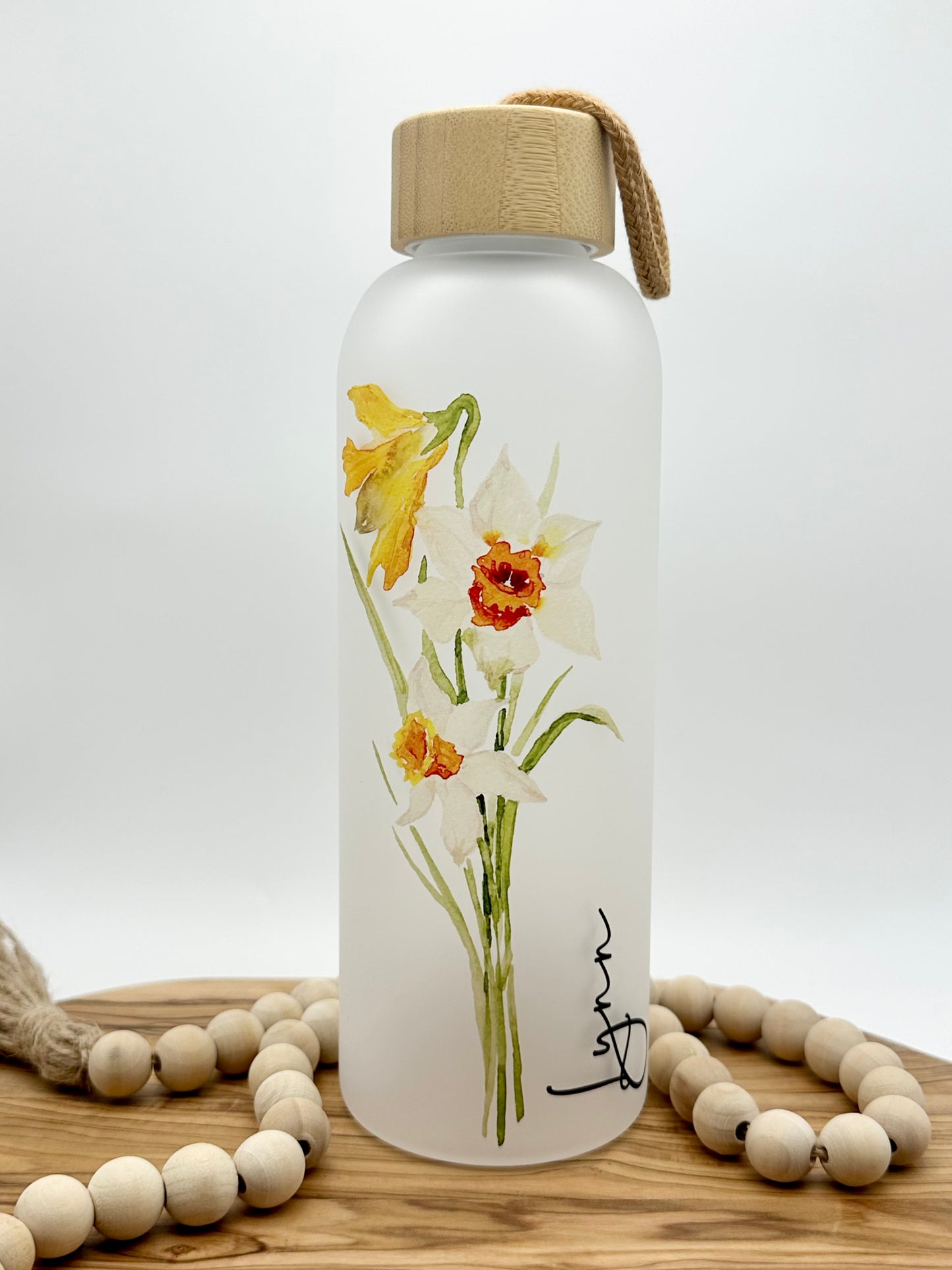 Birth Flower Personalized Glass Water Bottle