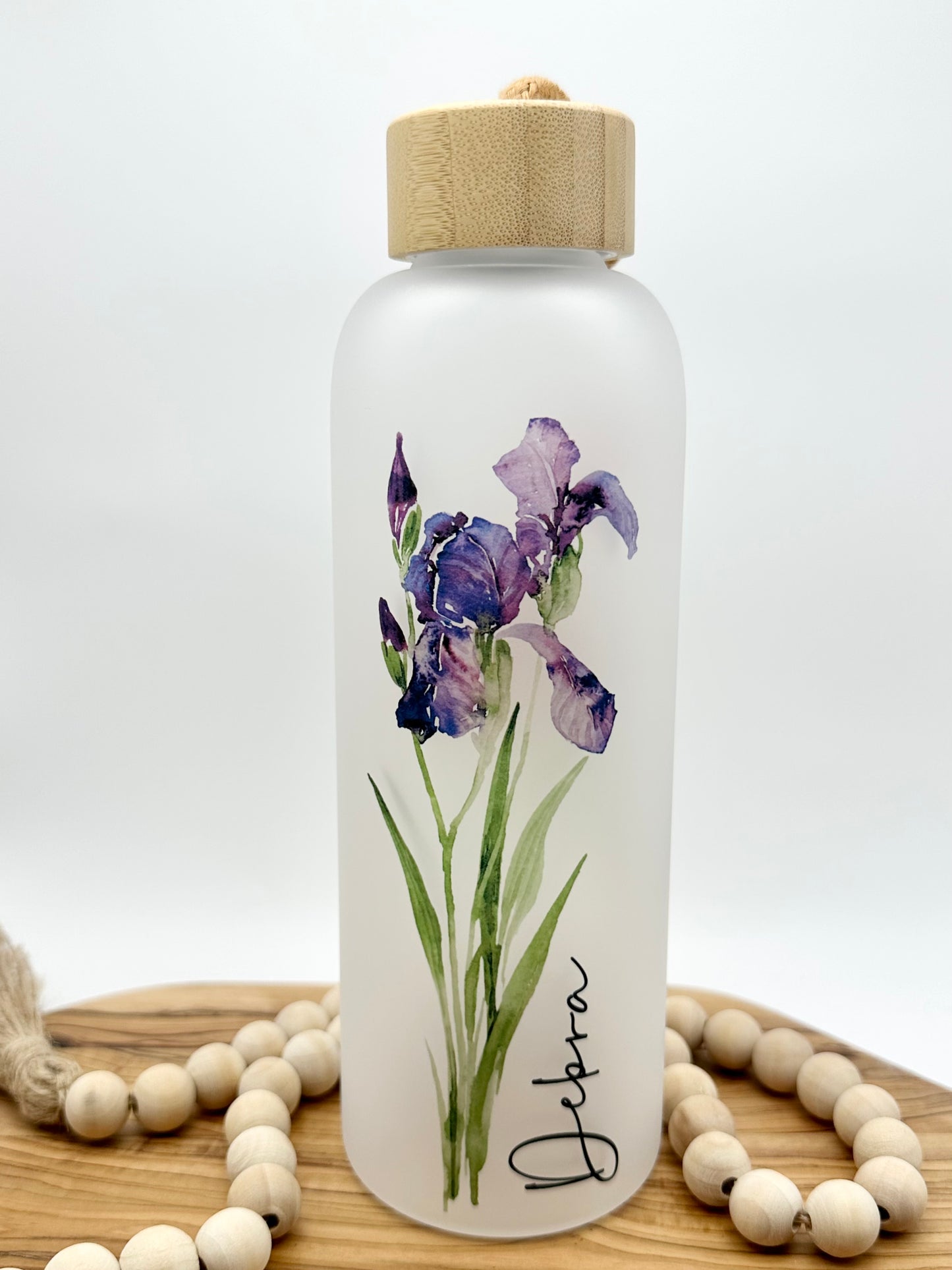 Birth Flower Personalized Glass Water Bottle
