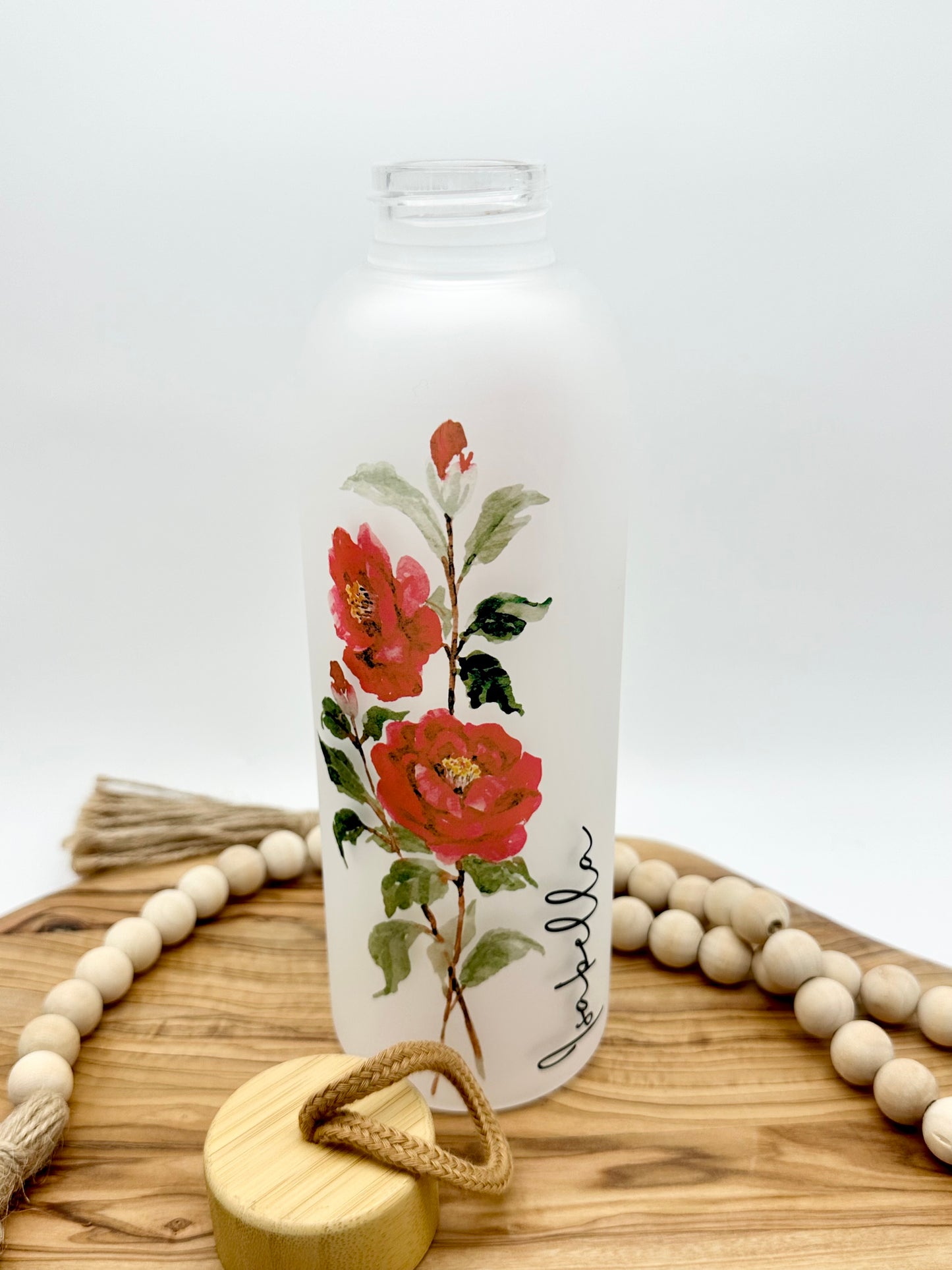 Birth Flower Personalized Glass Water Bottle
