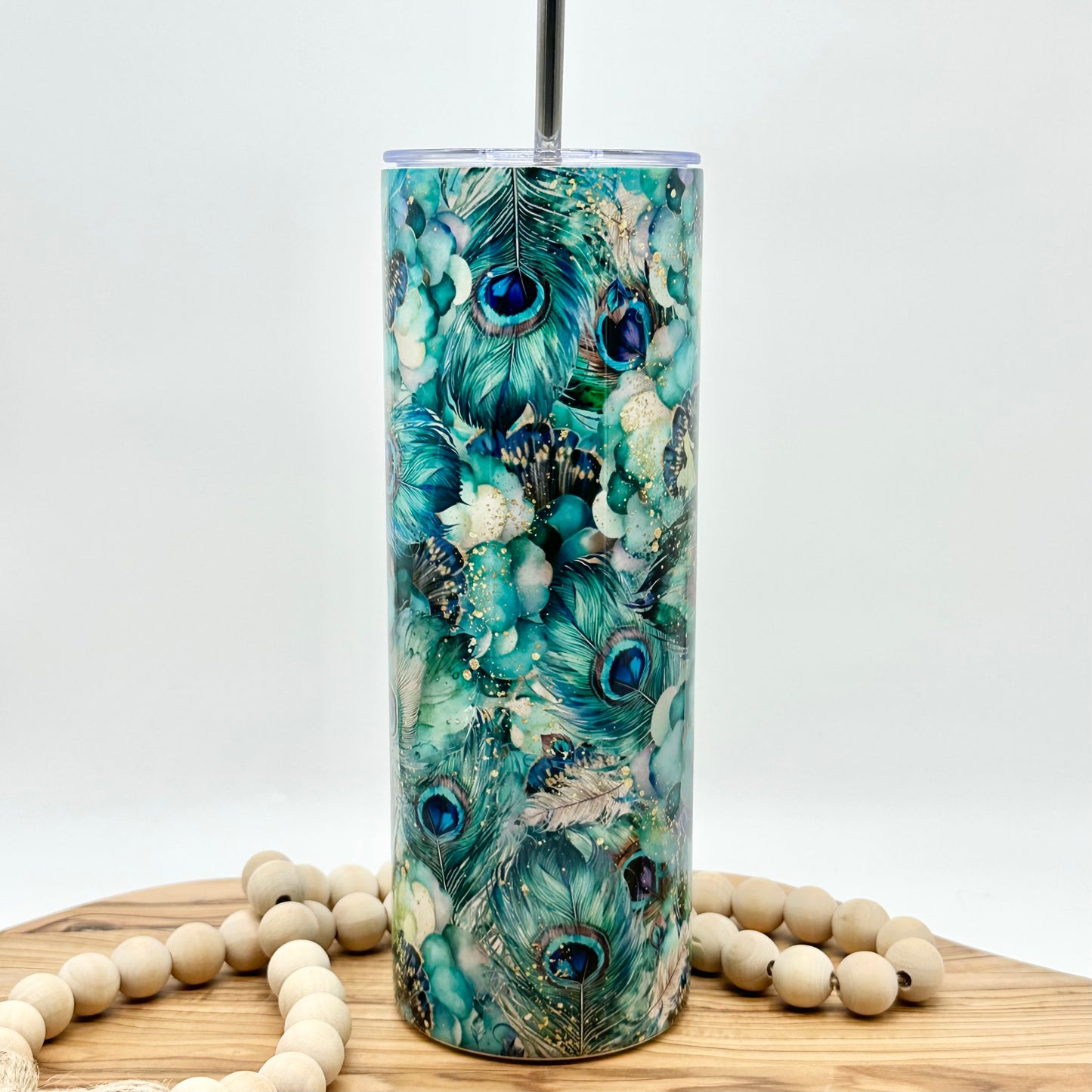 Insulated Peacock Feathers Tumbler