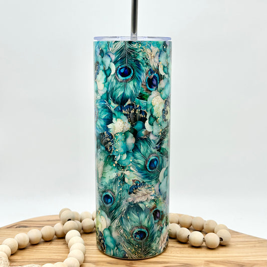 Insulated Peacock Feathers Tumbler