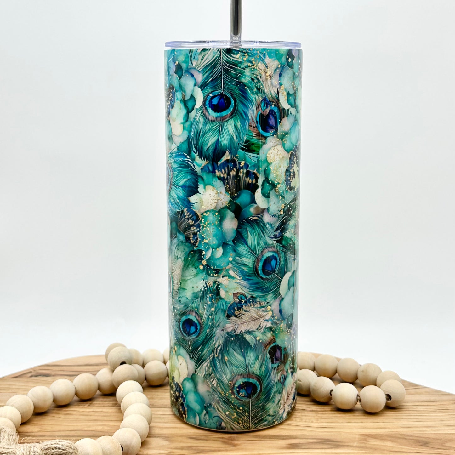 Insulated Peacock Feathers Tumbler