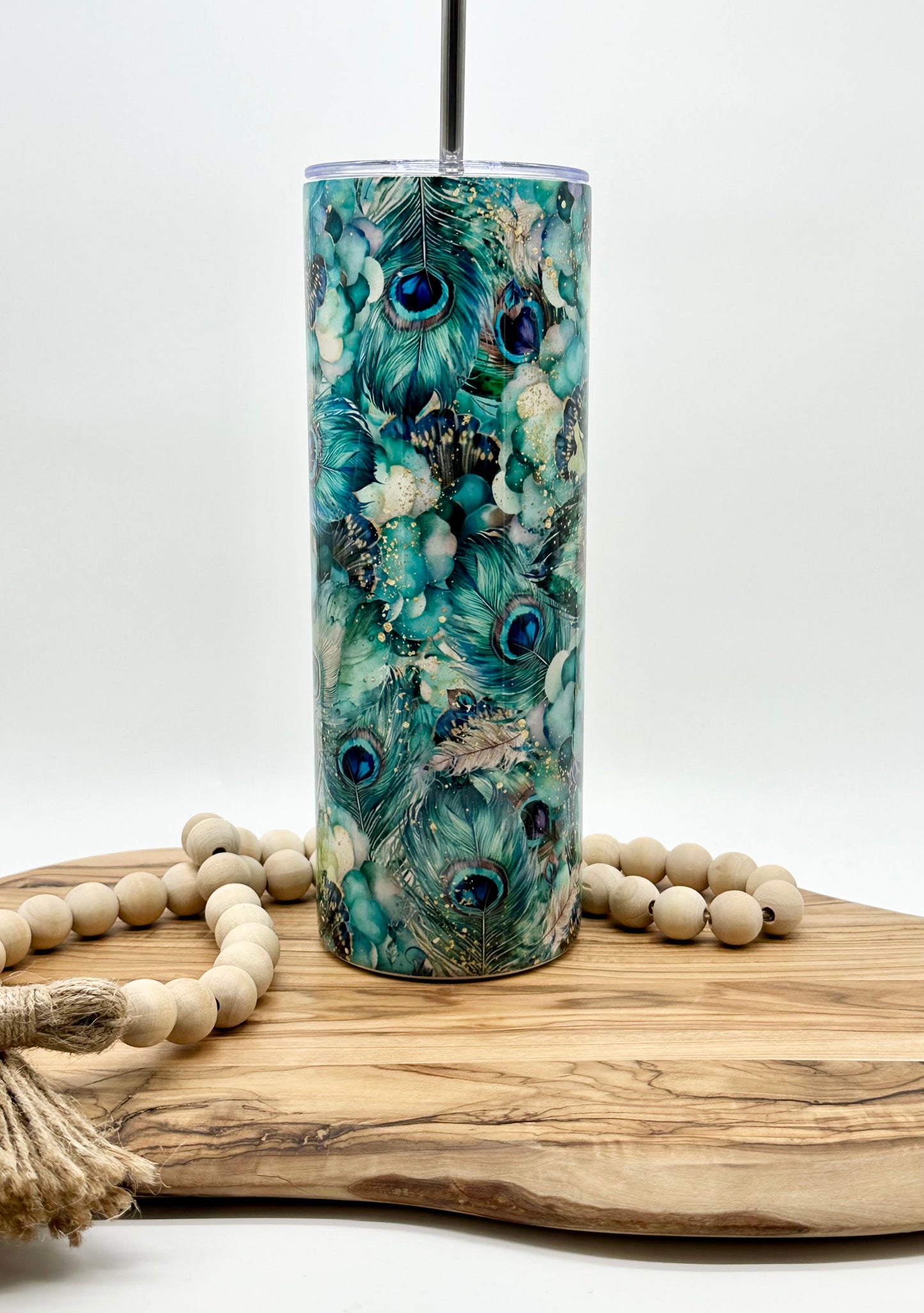 Insulated Peacock Feathers Tumbler