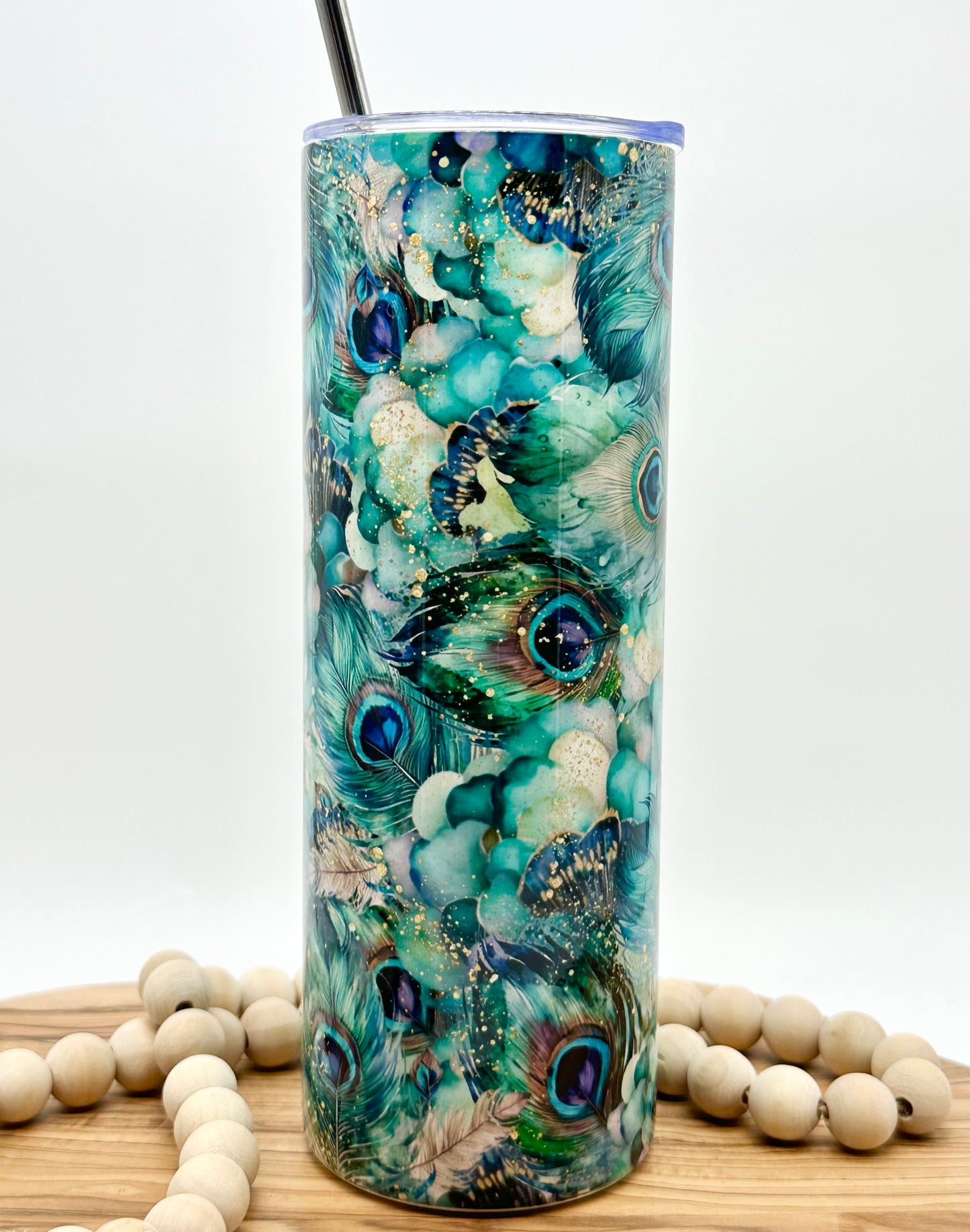 Insulated Peacock Feathers Tumbler