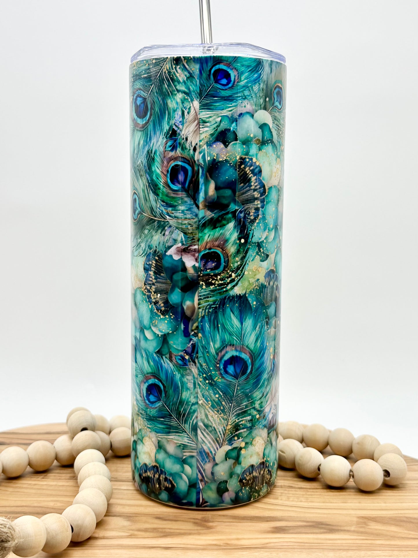 Insulated Peacock Feathers Tumbler