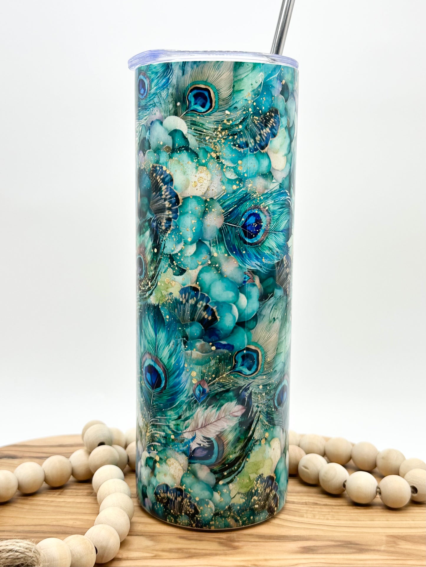 Insulated Peacock Feathers Tumbler