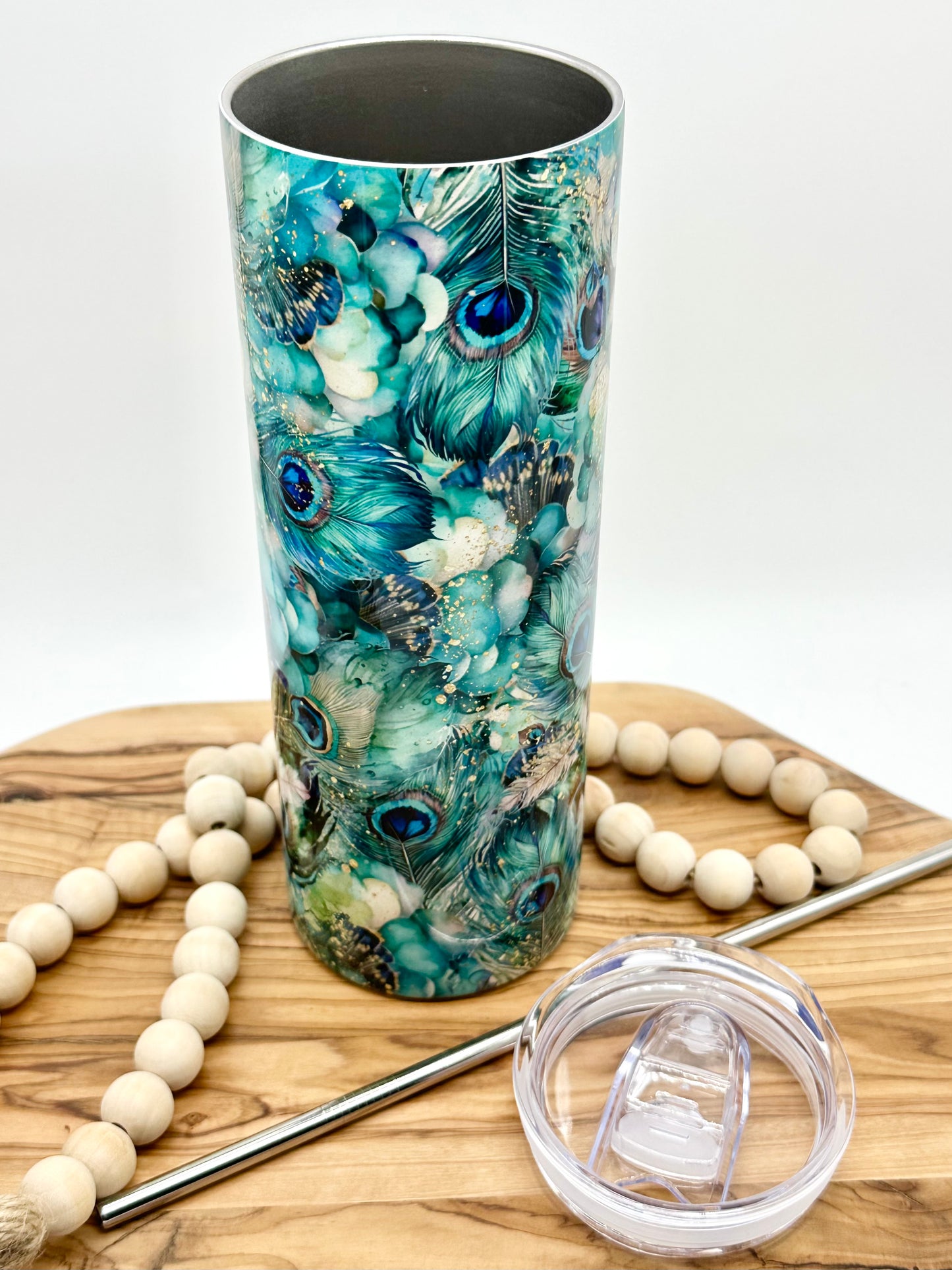 Insulated Peacock Feathers Tumbler