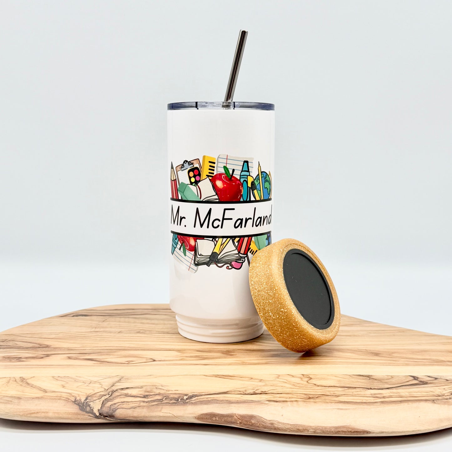 Personalized Teacher Tumbler: 17oz Insulated Cork Bottom Cup with Lid and Straw for Male Teacher