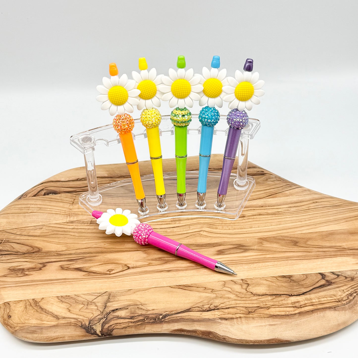 Colorful Daisy Beaded Pens – Black Ink Ballpoint – Silicone & Plastic Beads