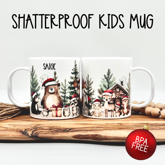 Personalized Kids Christmas Mug – BPA-Free Plastic Cup with Cute Holiday Animals