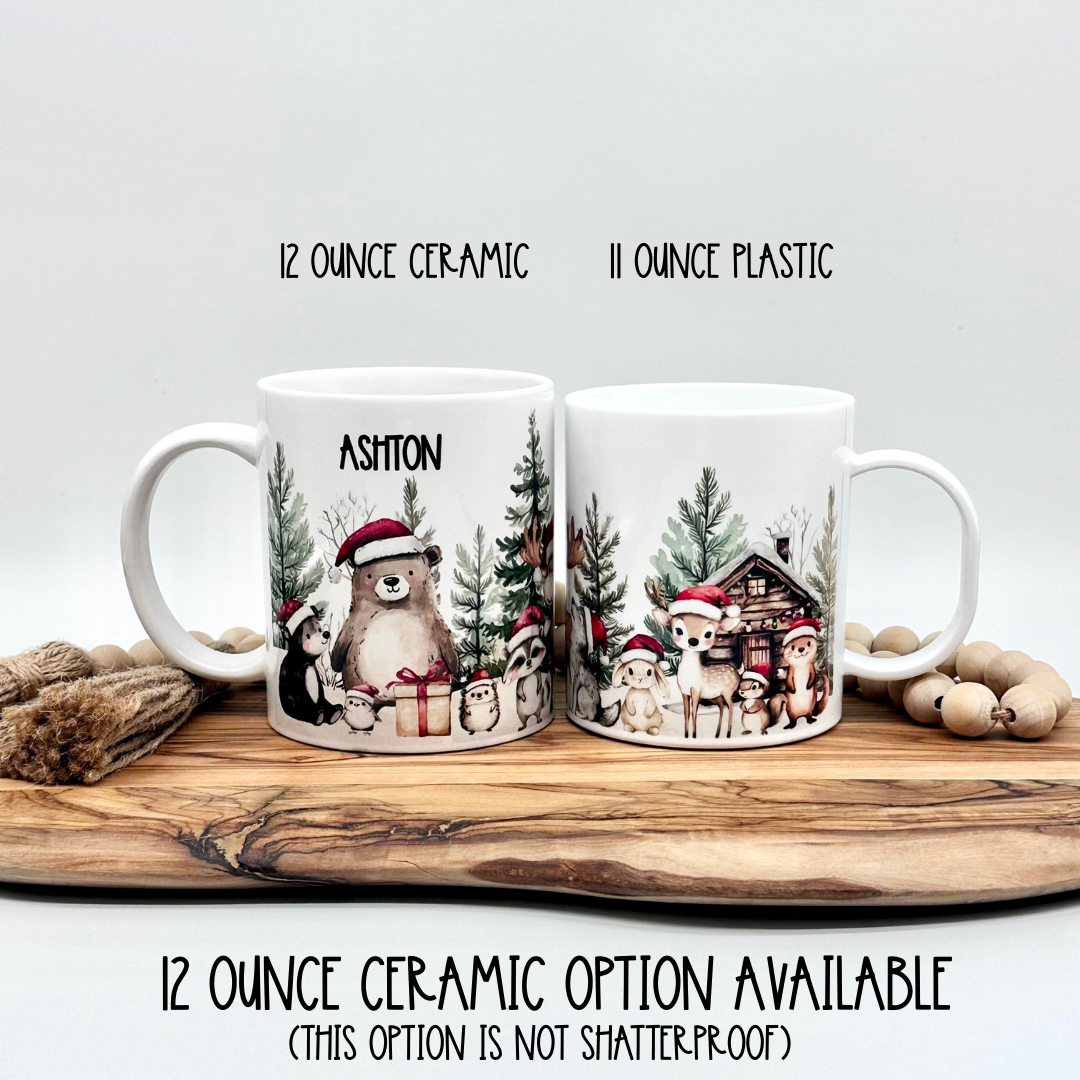 Personalized Kids Christmas Mug – BPA-Free Plastic Cup with Cute Holiday Animals