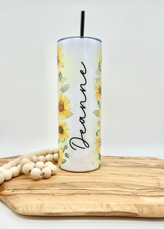 Personalized Sunflower Tumbler - Insulated 20oz Tumbler with Straw and Lid