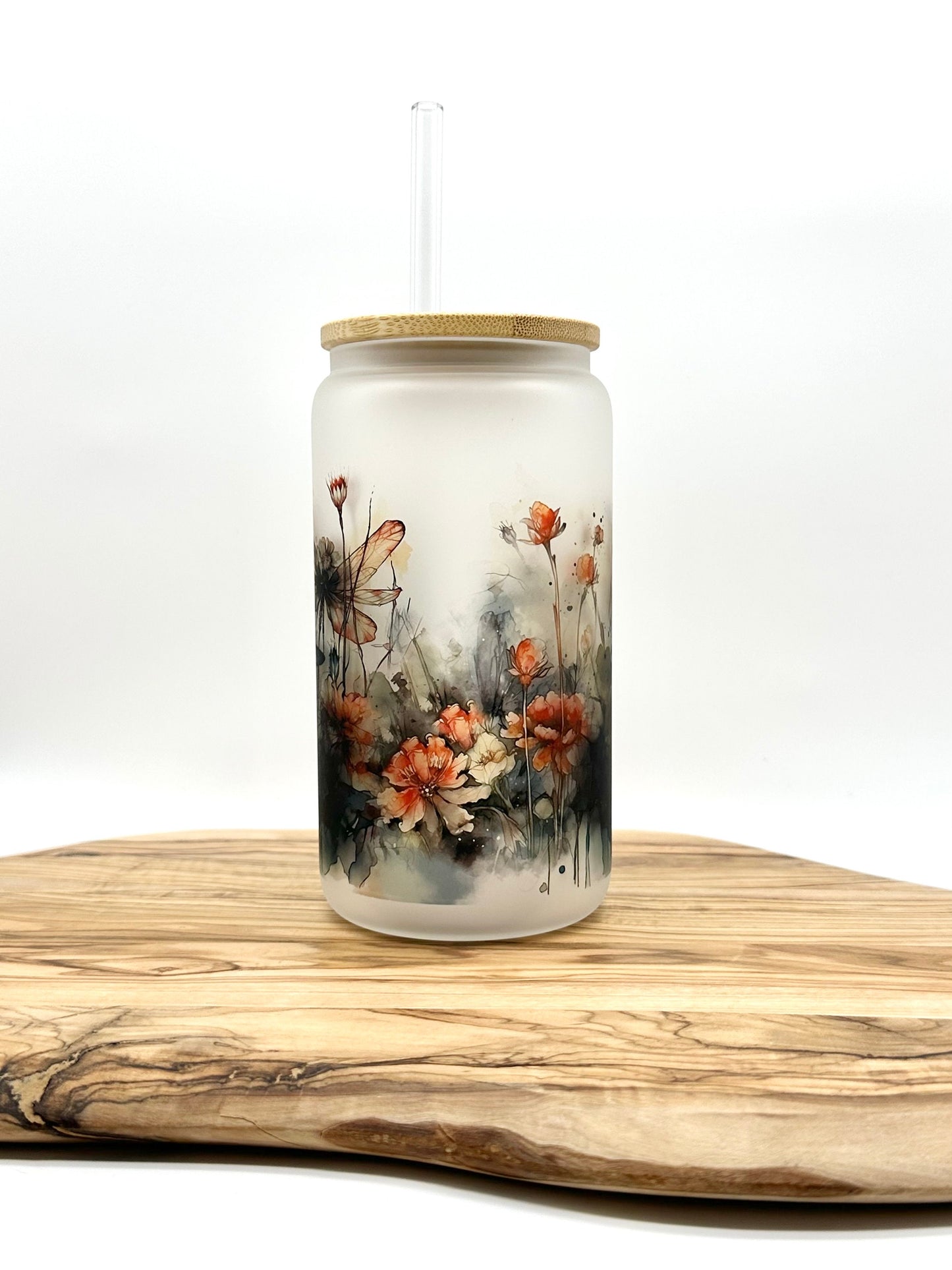 Dragonfly Frosted Glass Tumbler - 16oz Iced Coffee Cup