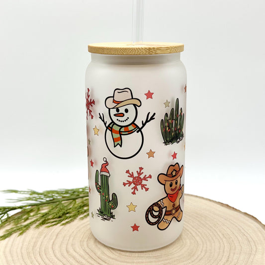 Christmas Iced Coffee Cup with Lid and Straw - 16oz Gingerbread and Snowman Tumbler