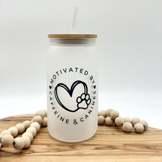16oz Dog Lover Frosted Glass Tumbler - Iced Coffee Cup with Lid and Straw
