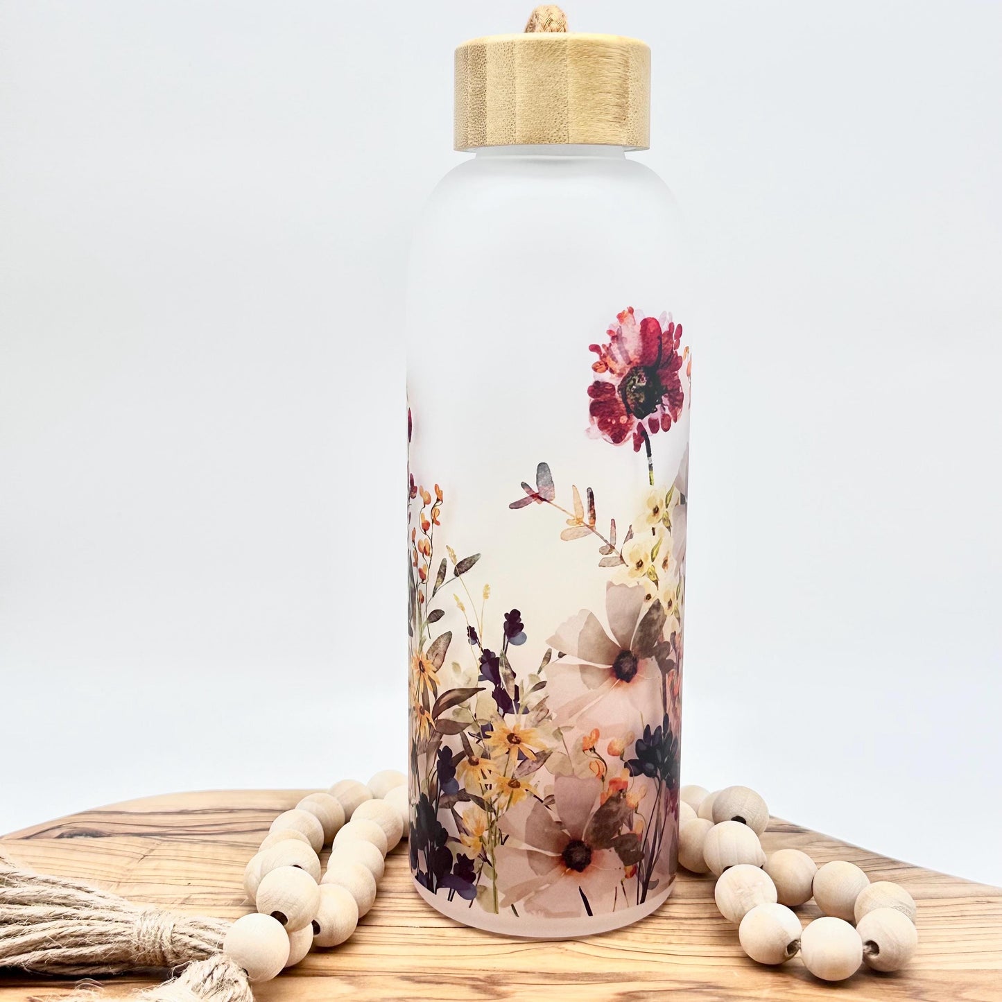 Slightly Imperfect Wildflower Glass Water Bottle, 25oz Frosted Glass Tumbler
