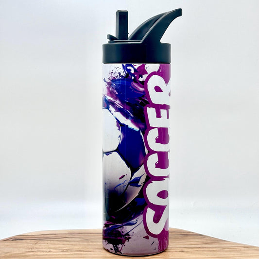 Personalized Kids Soccer Water Bottle with Flip Top Lid