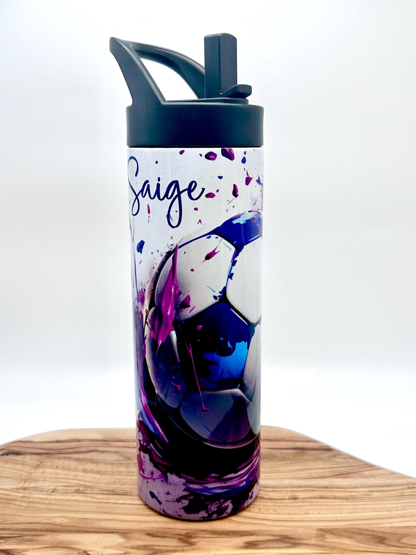 Personalized Kids Soccer Water Bottle with Flip Top Lid