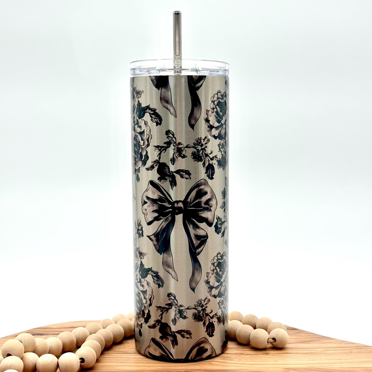 Insulated Floral Toile Cup - 20oz Stainless Steel Tumbler with Lid and Straw,
