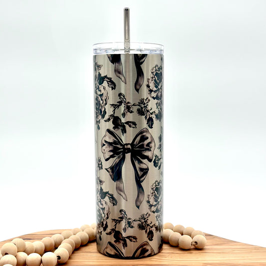 Insulated Floral Toile Cup - 20oz Stainless Steel Tumbler with Lid and Straw,