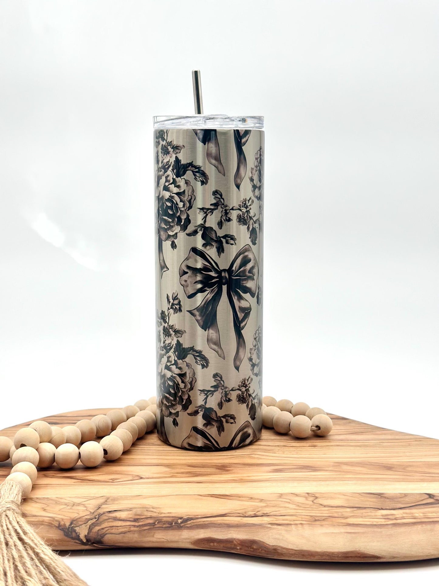 Insulated Floral Toile Cup - 20oz Stainless Steel Tumbler with Lid and Straw,