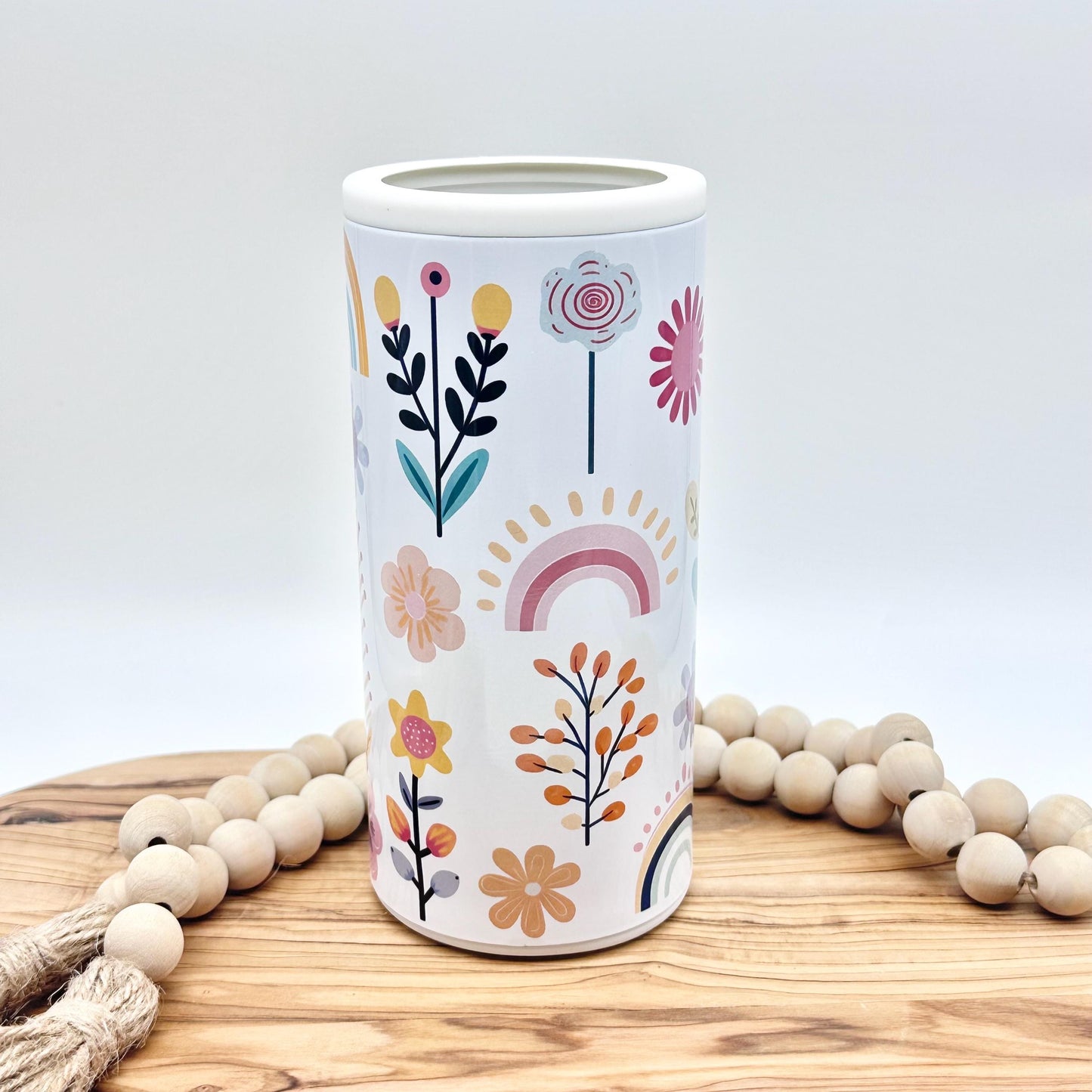 Boho Rainbow Slim Can Cooler - Insulated Stainless Steel
